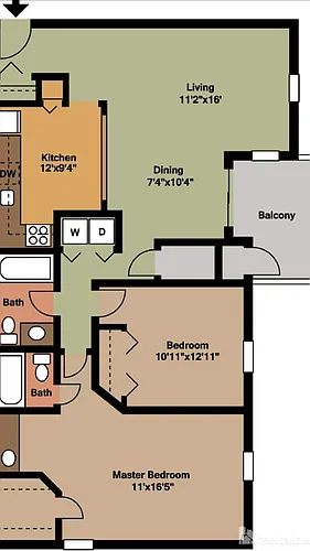 Floor plan 2 Bedroom 2 Bathrooms