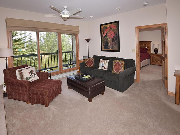 Living room with pull out sofa bed, gas fireplace and flat screen TV