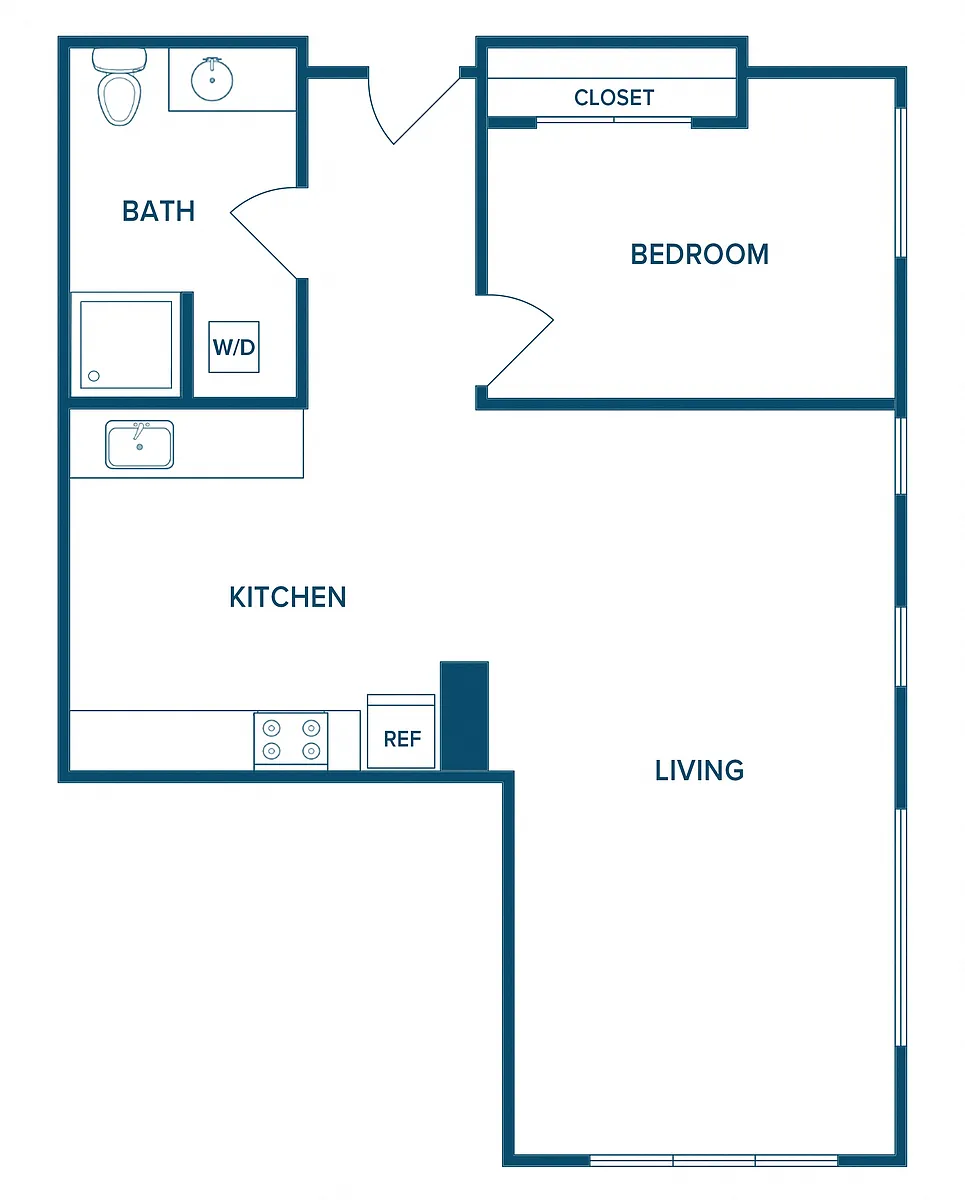 Floor plan 888: 1 Bedroom E