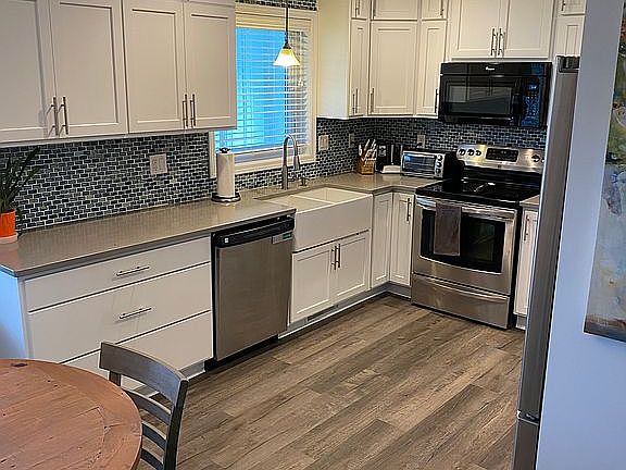 Kitchen with view of lake