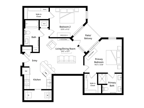 Floor plan B2A1 | 2 Bed | 2 Bath