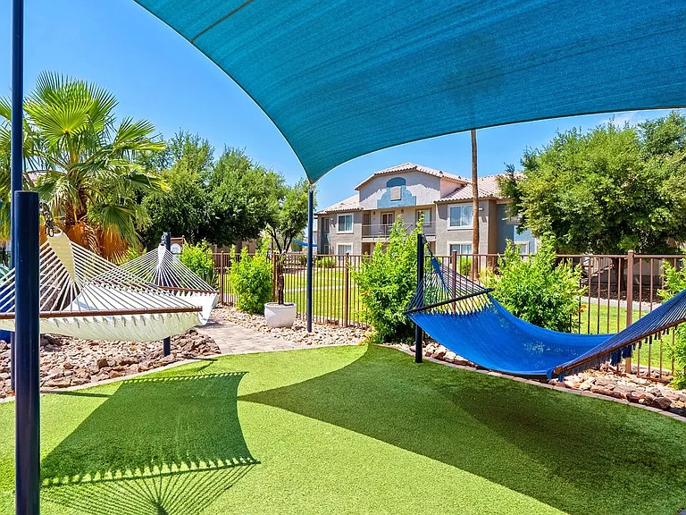 Lounge in style at our poolside hammock garden!