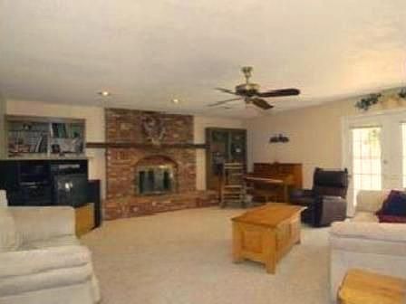 Spacious living room with fireplace