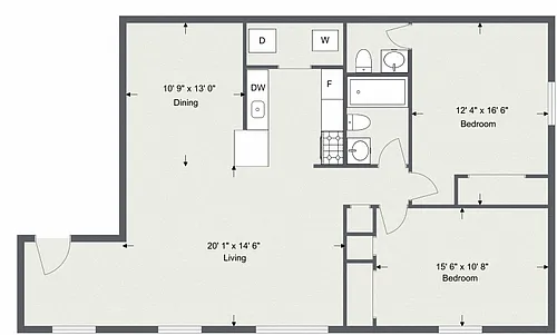 Floor plan 2 Bedroom 1 1/2 Bath Flex