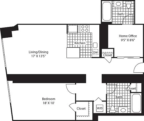 Floor plan One Bedroom Home Office_1083