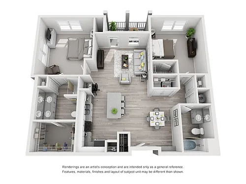 Floor plan 2BR 2BA (1308 SF)