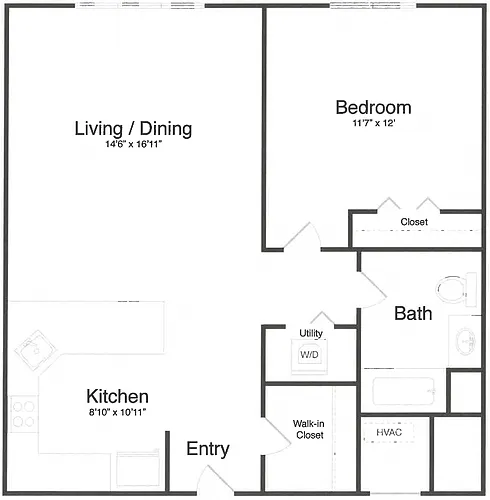 Floor plan 1 Bed/1 Bath-1B