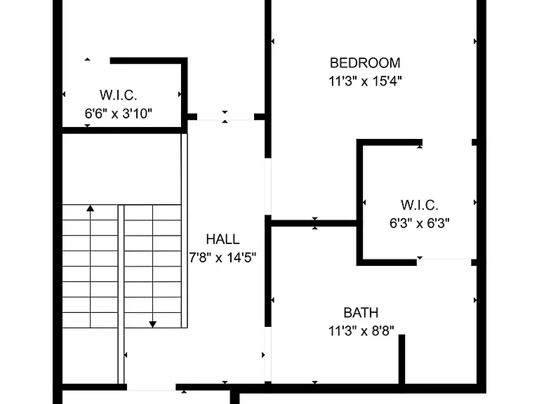 Elegant floor plan showcasing 2 spacious bedrooms, each with walk-in closets, a modern bath, convenient laundry area, and inviting hall space. Elegant floor plan showcasing 2 spacious bedrooms, each with walk-in closets, a modern bath, convenient laundry