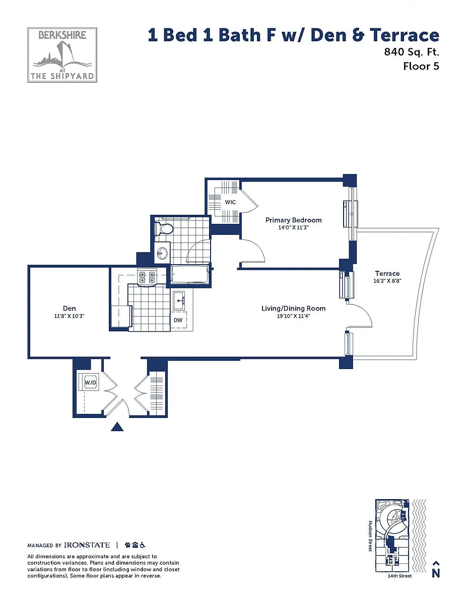 Floor plan 1 Bed 1 Bath F w/ Den and Terrace