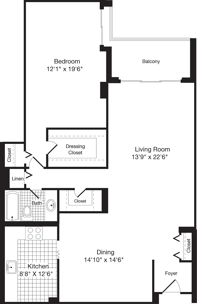Floor plan 1 Bedroom BB
