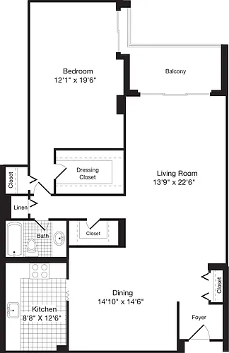 Floor plan 1 Bedroom BB