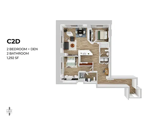 Floor plan Two-Bedroom + Den