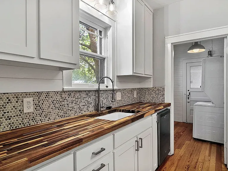 Kitchen, butcher block countertops, dishwasher