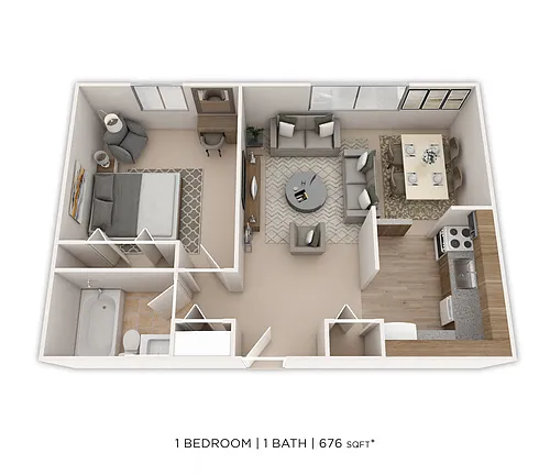 Floor plan One Bedroom- 676 sqft