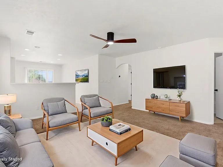 Virtually staged living room. Furnishings not included.