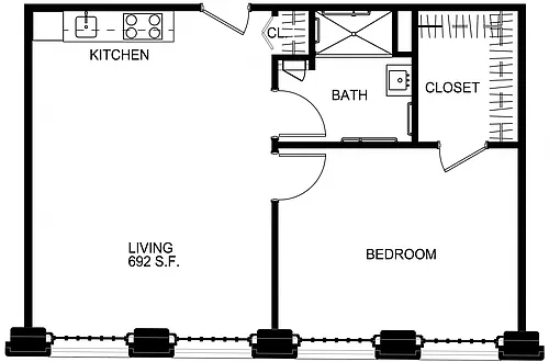 Floor plan 1 Bed/1 Bath-S A28