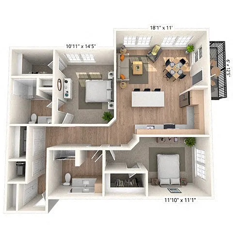 Floor plan B2 2x2 1142 SF