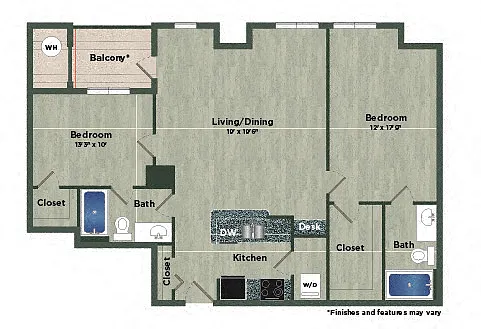 Floor plan 2 Bed 2 Bath I