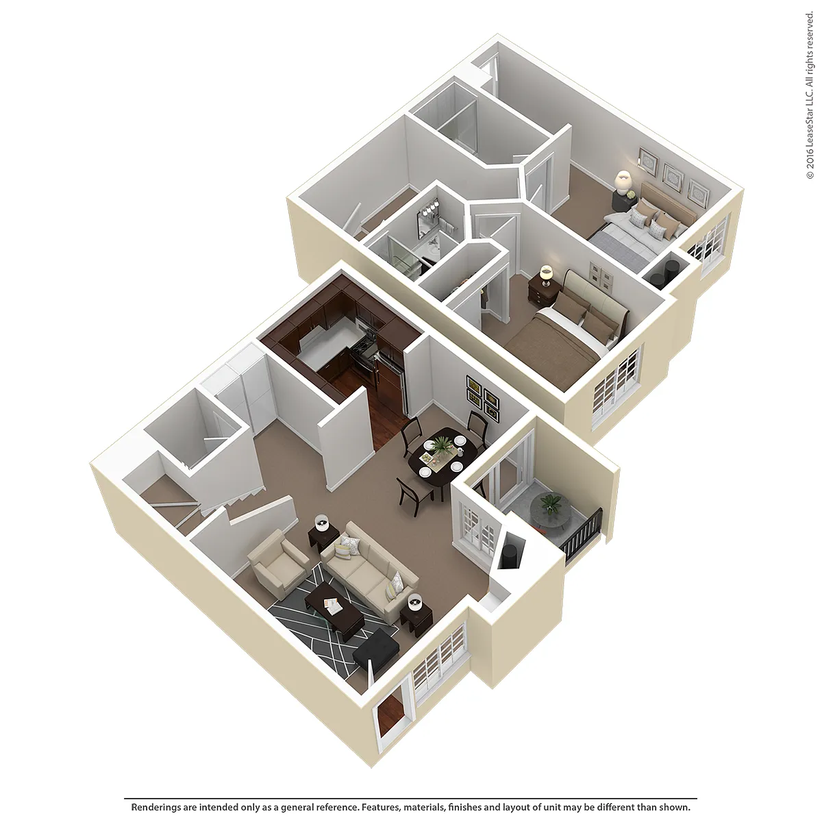 Floor plan 2 Bed 2.5 Bath Townhouse Plan E