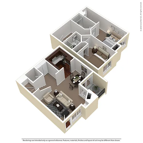Floor plan 2 Bed 2.5 Bath Townhouse Plan E