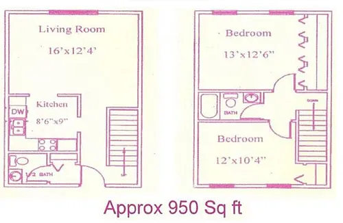 Floor plan 2 Bed 1.5 Bath