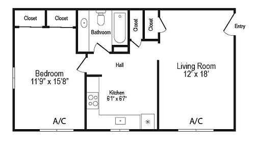 Floor plan 1BD 1BA