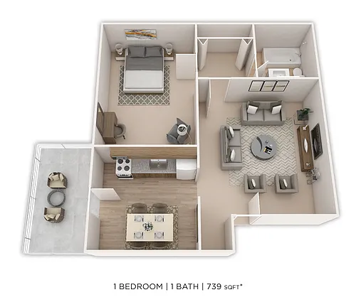 Floor plan One Bedroom- 739 sqft