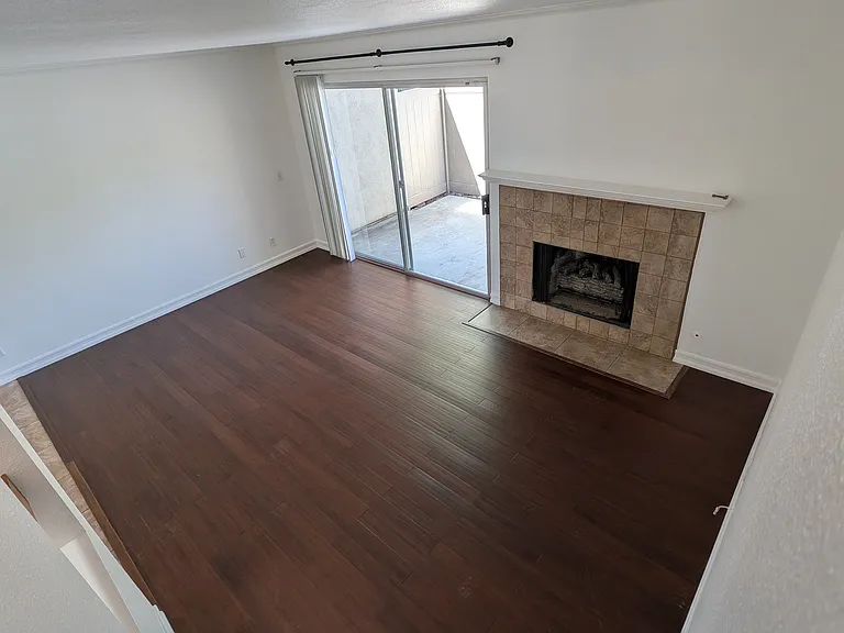 Downstairs living room with gas fire place