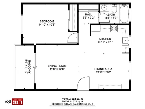 Floor plan 1 Bedroom, 1 Bathroom