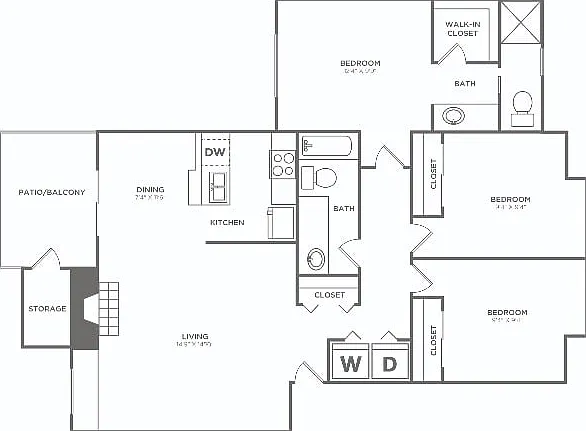 Three Bedroom / Two Bath | 3 bed 2 bath | 1109 sq ft Three Bedroom / Two Bath | 3 bed 2 bath | 1109 sq ft