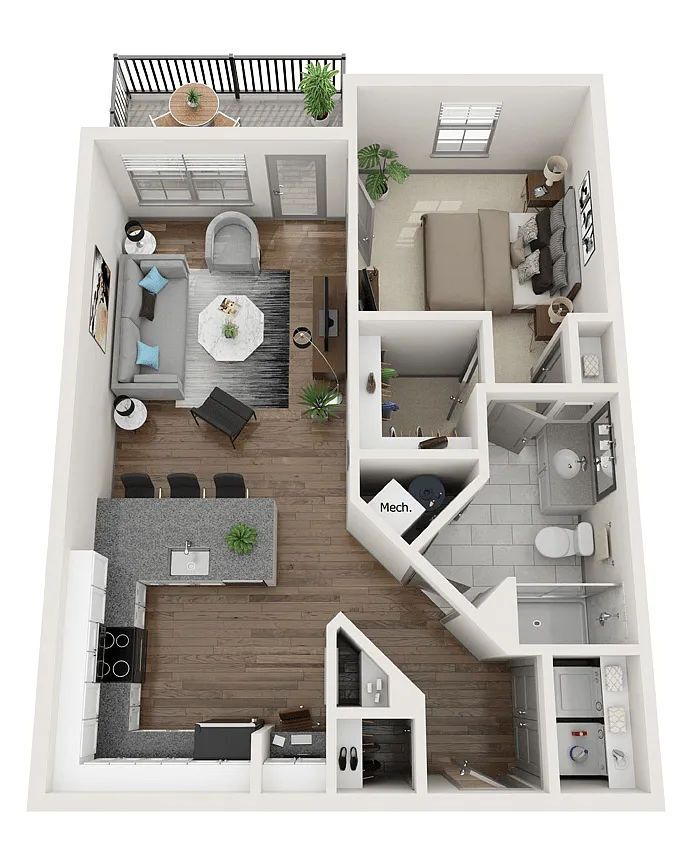 Floor plan row - 1BR 1BA (797 SF)