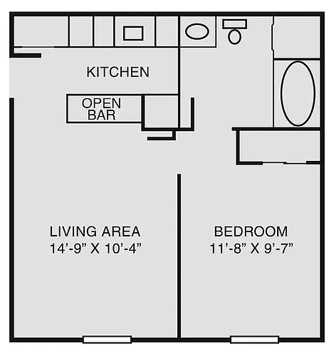 Floor plan 1 Bed/1 Bath Dn (A)