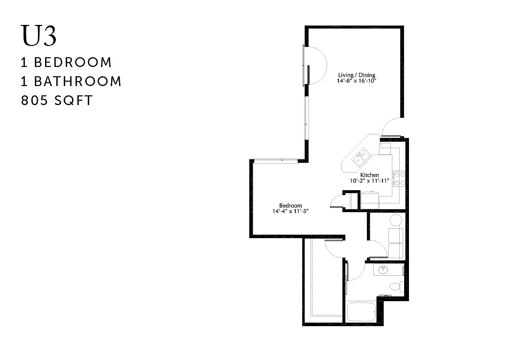 Floor plan U3 Urban One Bedroom Renovated