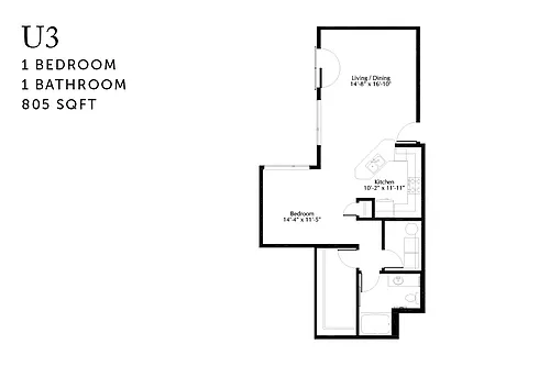 Floor plan U3 Urban One Bedroom Renovated
