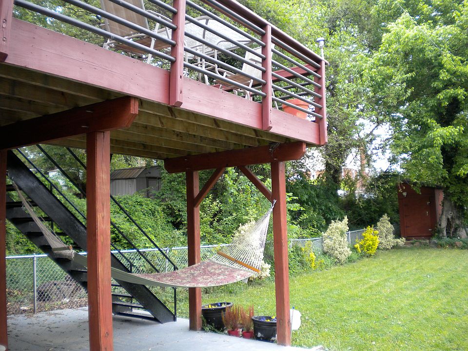 Deck and spacious backyard