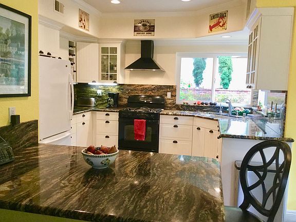 view from family room into kitchen