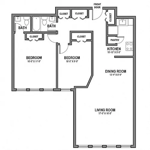 Floor plan 2 Bedroom, 1.5 Bath