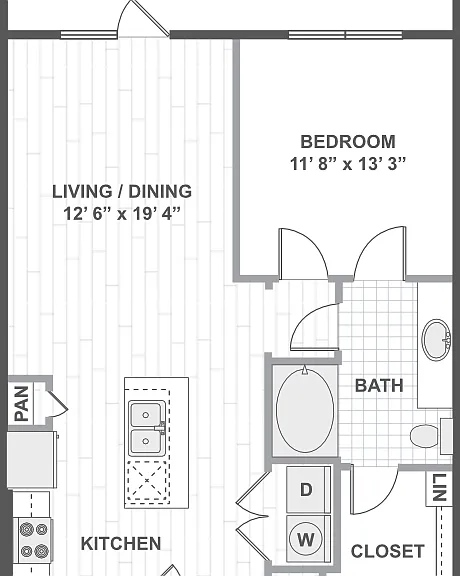 1 Bedroom 11F Floorplan Diagram