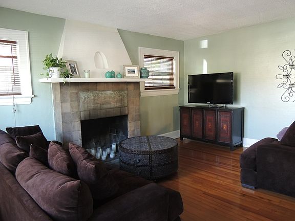 Living room with working fireplace