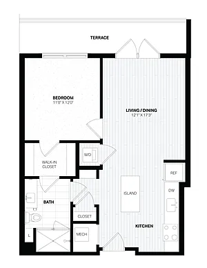 Floor plan 1 Bed/1 Bath-C1.5 East