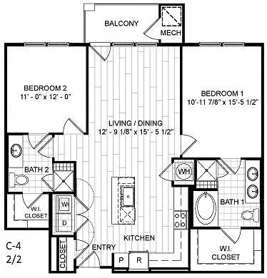 Floor plan 2 Bed, 2 Bath - C4