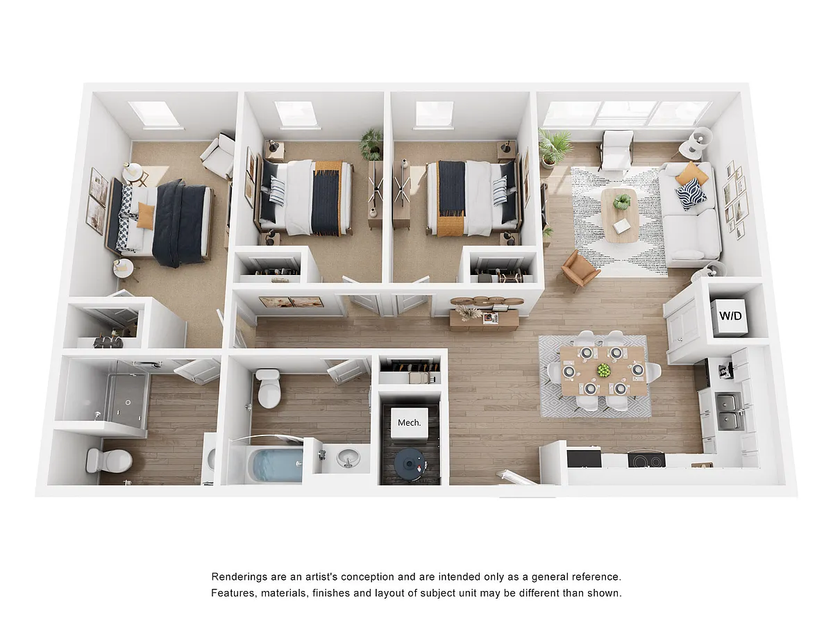Floor plan 3 bed 1216sf
