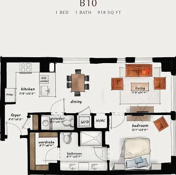 B10 | 1 Bed 1.5 Bath 918 square feet B10 | 1 Bed 1.5 Bath 918 square feet