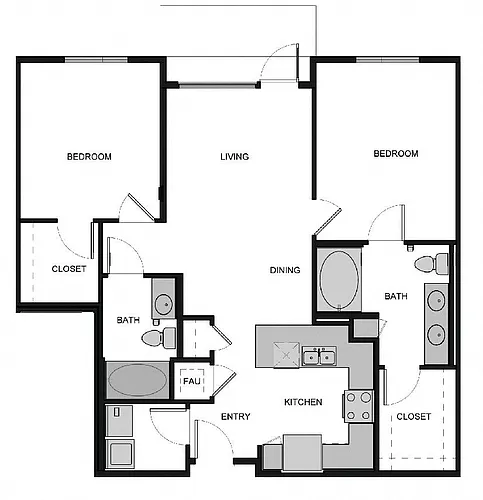 Floor plan B1 Two Bed 2 Bath