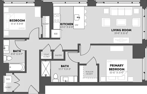 Floor plan 2 Bed/2 Bath-B1