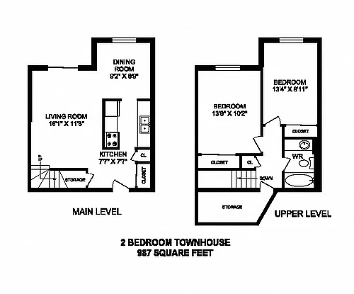 Floor plan 2 Bed 1 Bath C