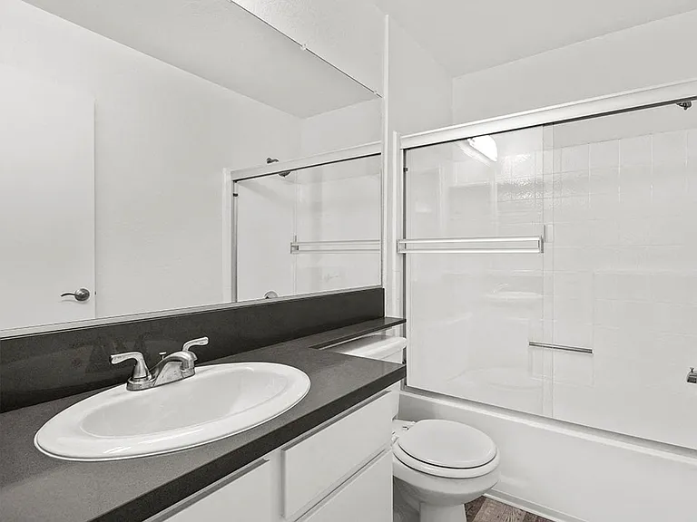 Modern styled bathroom with shower and tub.