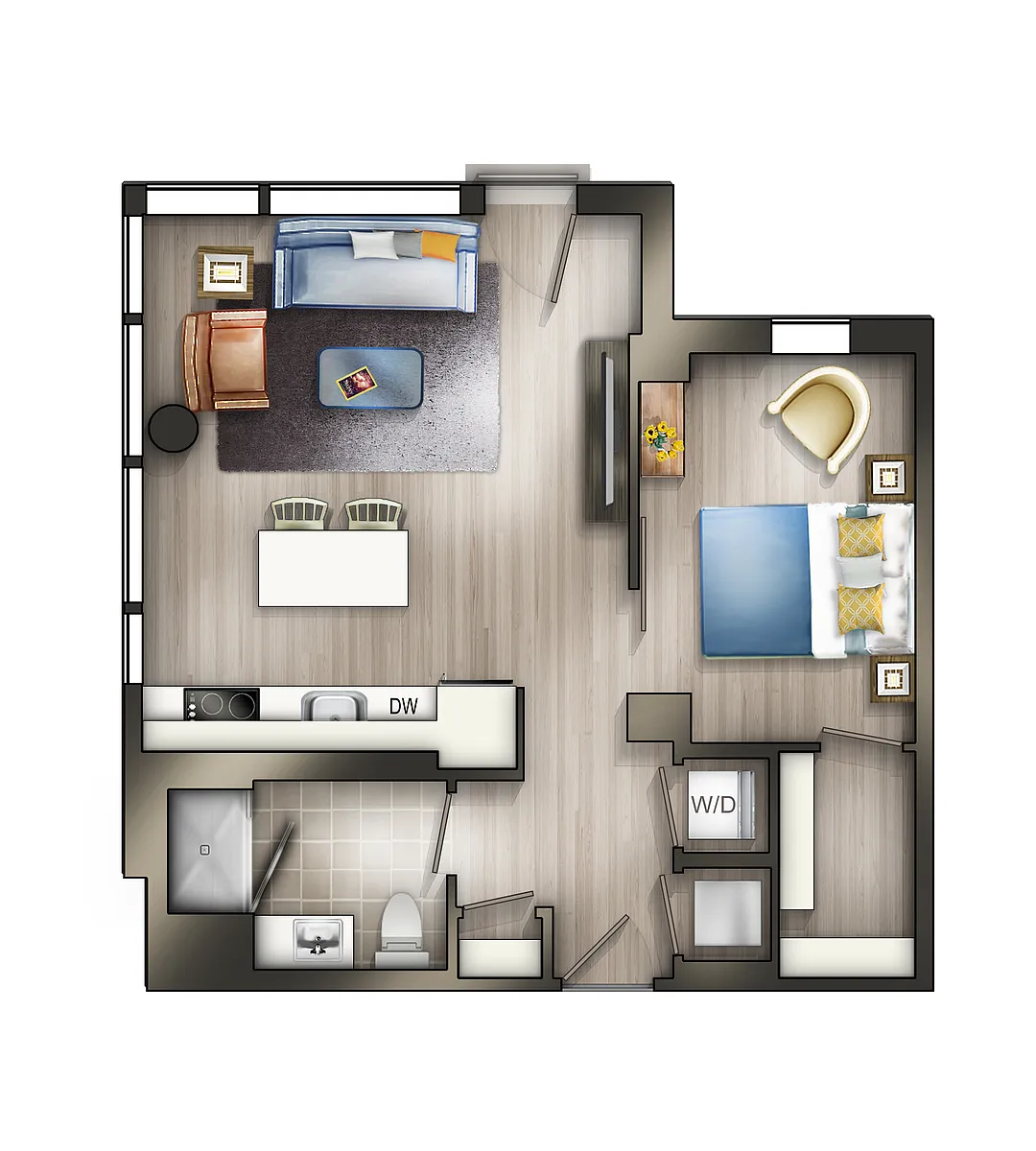 Floor plan 1BD-1BA 01 Tier
