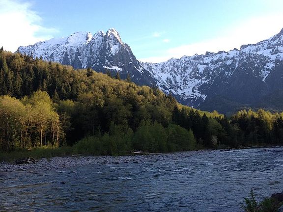 Mount Index in Spring, from river.