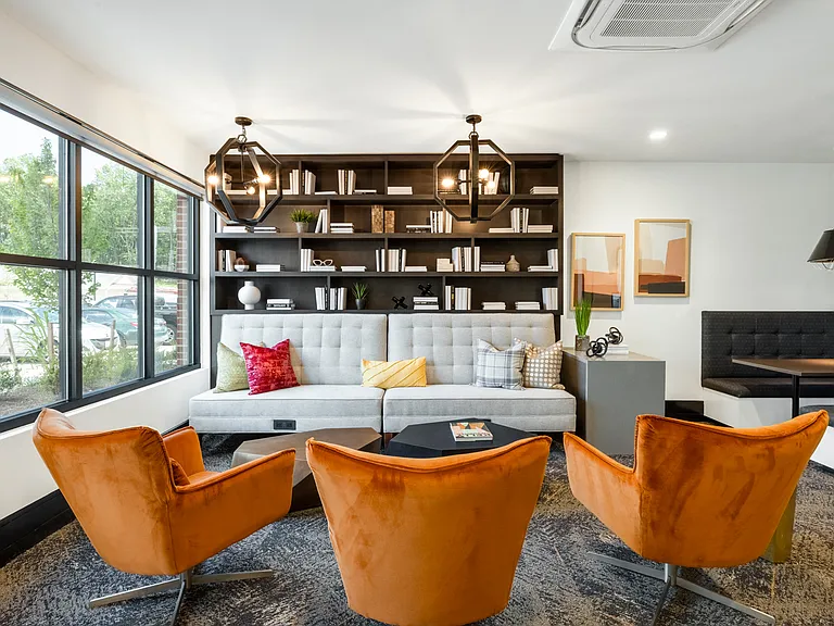 Work lounge with ample co-working and private seating areas